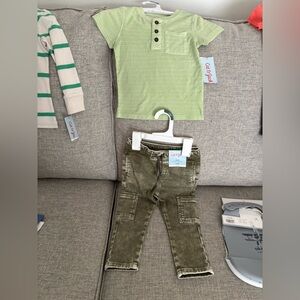 Cat & Jack Light Green Tee and Olive Pants Set